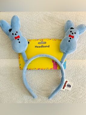 NEW! Peeps Bunny Plush Blue Headband With Embroidered Top Hat & Red Bow Tie- NWT